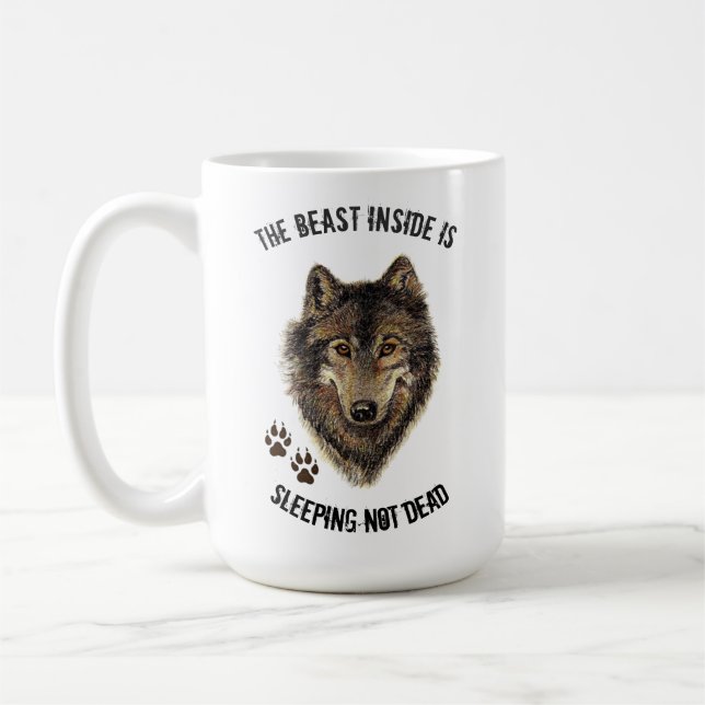 Mug Citation de la bête inspirante mais amusante Loup  (Gauche)