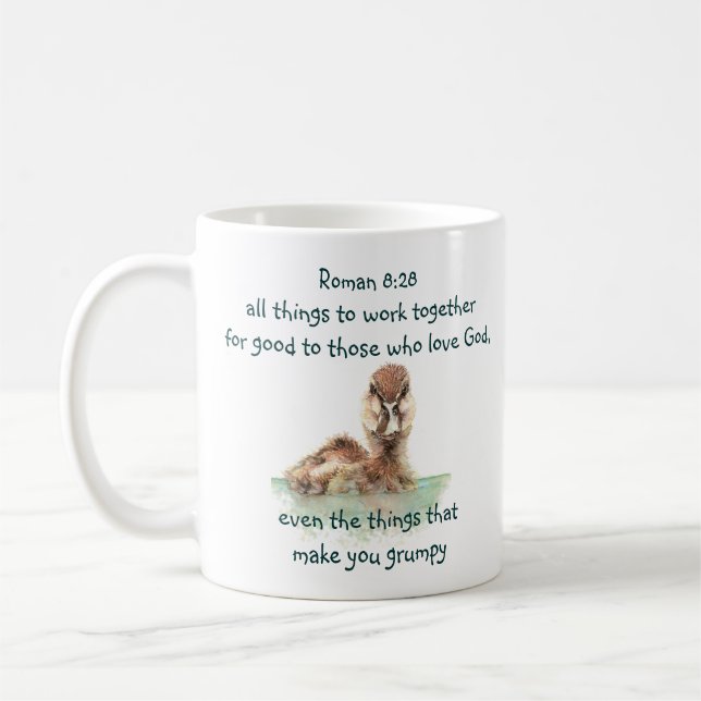 Mug Citation de la Bible Inspirationnelle Rom 8:28 Tra (Gauche)