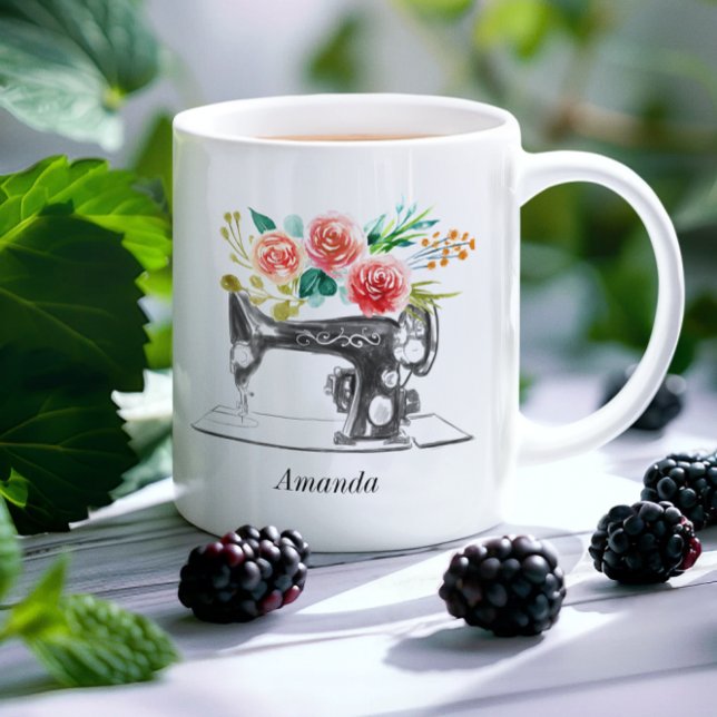 Mug Citation de la machine à coudre noire rouge Floral (Créateur téléchargé)