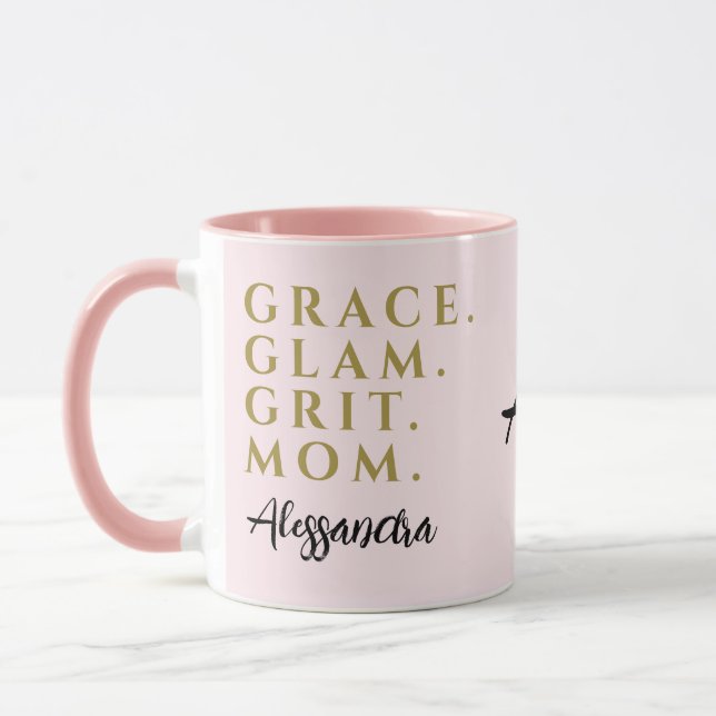 Mug Citation de maman Monogram Inspirant Rose pastel O (Gauche)