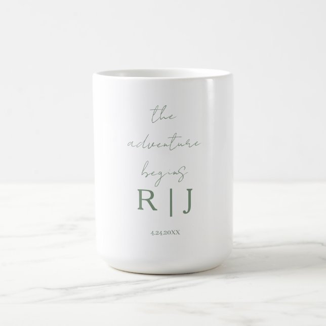 Mug Citation de mariage Monogramme Vert Sauge L'Aventu (Centre)