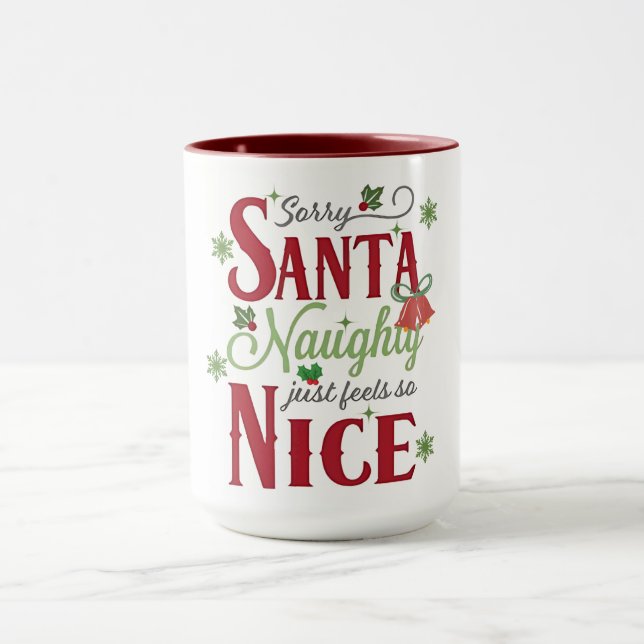 Mug Citation de Noël drôle avec Naughty et Nice (Centre)