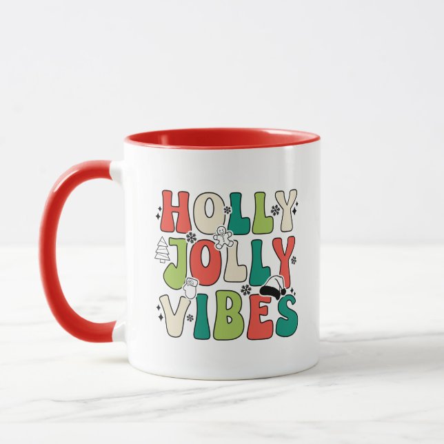 Mug Citation de Noël rétro "Holly Jolly Vibes" Café (Gauche)