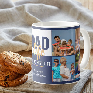 Mug Citation de papa Life 8 Collage photo bleu