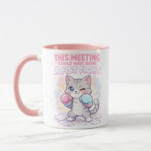Mug Citation de réunion de travail drôle avec un chat 