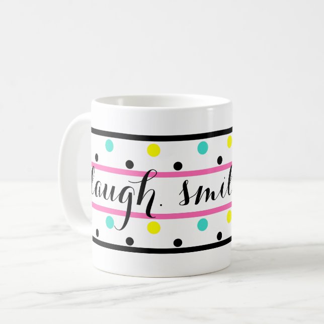Mug Citation de rire Pois rose bleu jaune (Devant gauche)