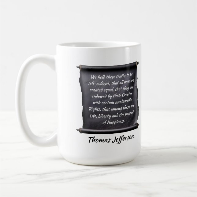 Mug citation de Thomas Jefferson poursuite du bonheur (Gauche)