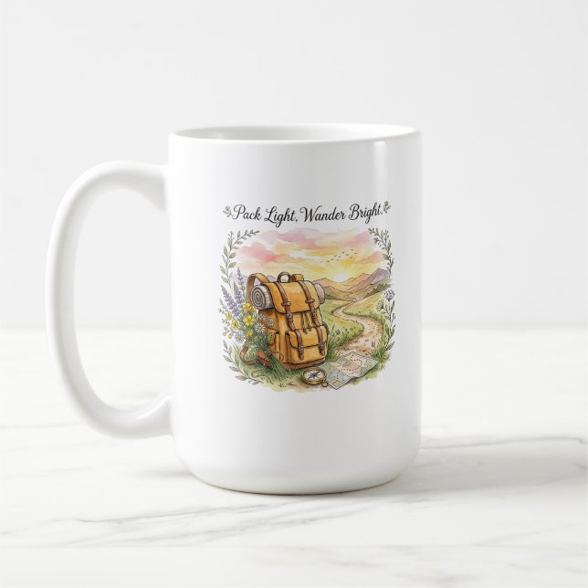 Mug Citation de voyage d'aventure Pack Light Wander Br (Gauche)