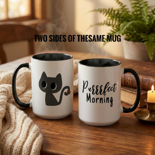 Mug Citation drôle de matin avec un chat noir mignon