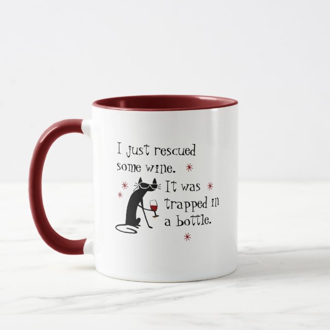 Mug Citation drôle de vin secouru avec chat noir (Gauche)