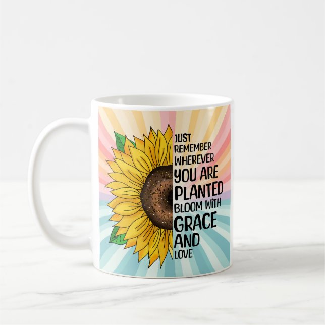 Mug Citation et tournesol tiré à la main (Gauche)