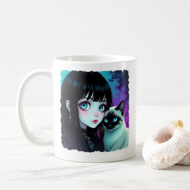 Mug Citation Fille Anime et Chat Siamois (Avec donut)