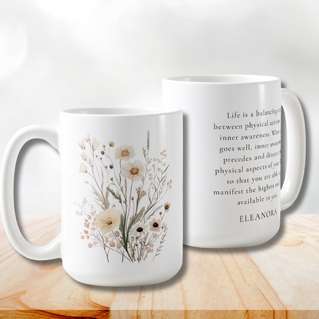 Mug Citation Motivante Fleurs Sauvages Délicates (Delicate Wildflowers Motivational Quote 15 oz. Coffee Mug)