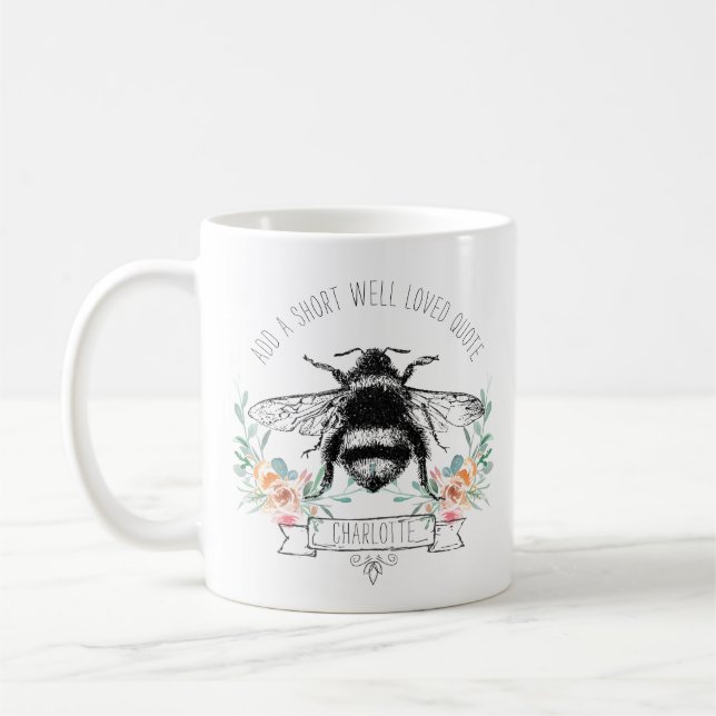 Mug Citation Personnalisée Abeille Artistique Florale  (Gauche)