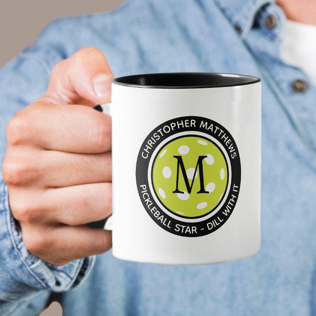 Mug Citation Personnalisée Pickleball Drôle Nom Initia (Funny Pickleball Custom Quote Name Initial Black Mug)