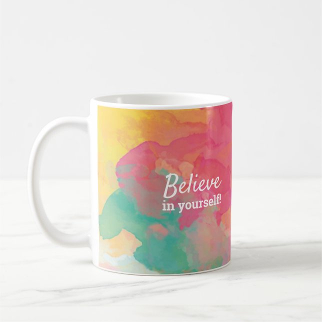 Mug Citation pour Croire en Soi-même Aquarelle Joyeuse (Gauche)