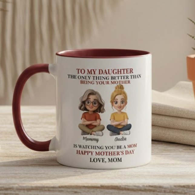 Mug Citation Rouge Cartoon Mère Fille Chaleureuse  (Créateur téléchargé)