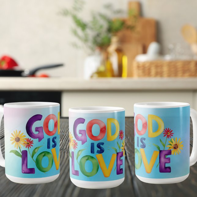 Mug Citation spirituelle Dieu est Amour Coloré Design  (Créateur téléchargé)