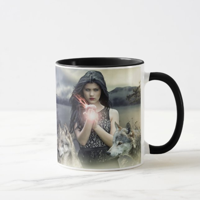 Mug Citation Spirituelle Mystique Magique Femme & Loup (Droite)