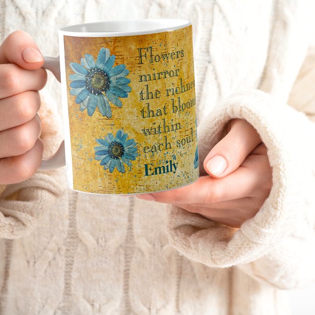 Mug Citations de marguerites bleues séchées sur les fl (Créateur téléchargé)