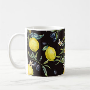 Mug Citron, branches d'olivier : motif aquarelle.