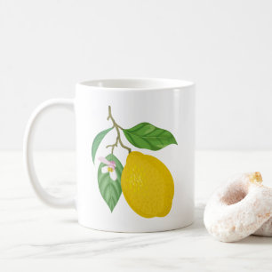 Mug Citron jaune avec Feuilles verts et fleurs blanche