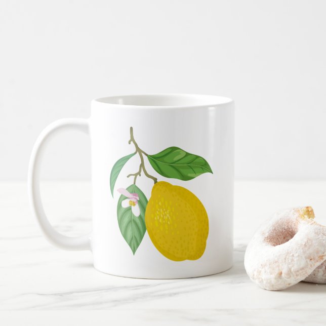 Mug Citron jaune avec Feuilles verts et fleurs blanche (Avec donut)