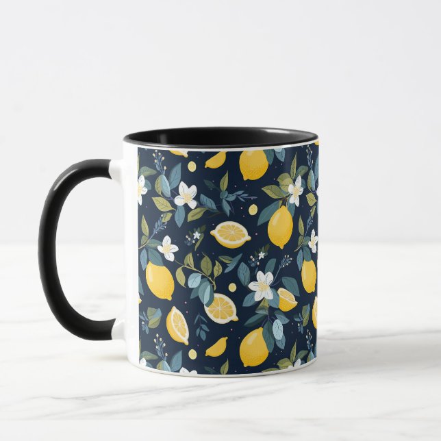 Mug Citron jaune sur Arrière - plan bleu (Gauche)