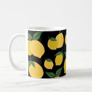 Mug Citron Motif Fruit Rétro Jaune sur Noir