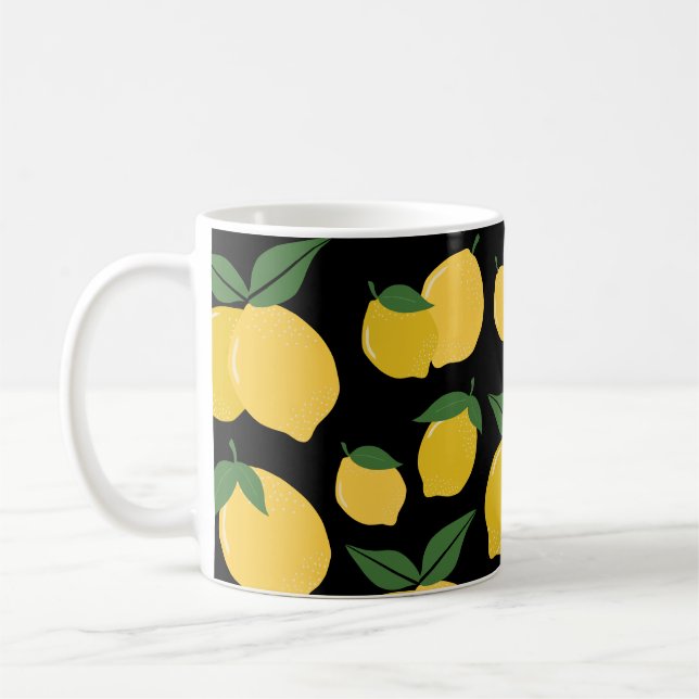 Mug Citron Motif Fruit Rétro Jaune sur Noir (Gauche)