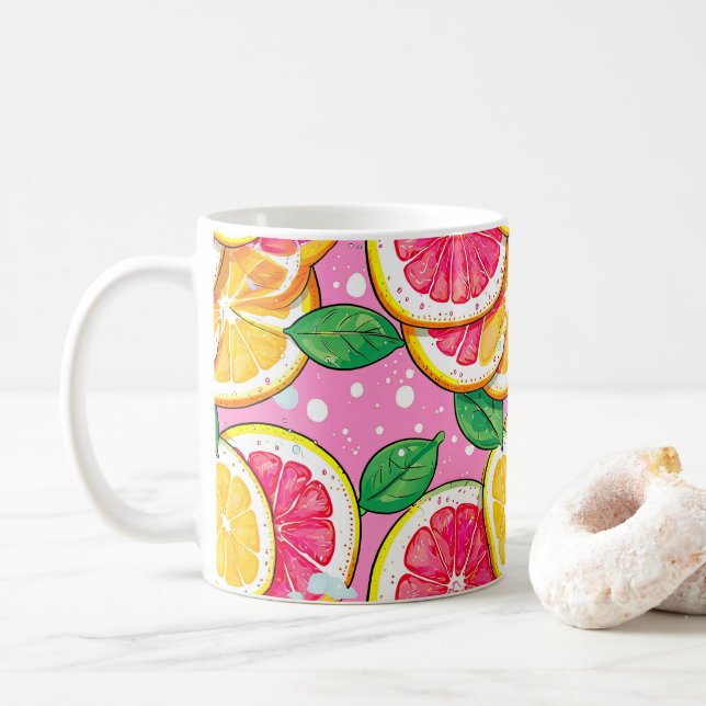 Mug Citron Pastel à pois roses (Avec donut)