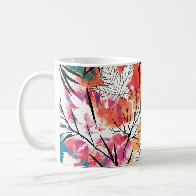 Mug Citrons dessinés à la main, Motif Feuille bleu. (Gauche)