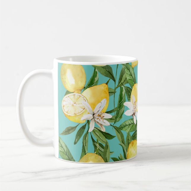 Mug Citrons d'été et fleur de citron café motif mu (Gauche)