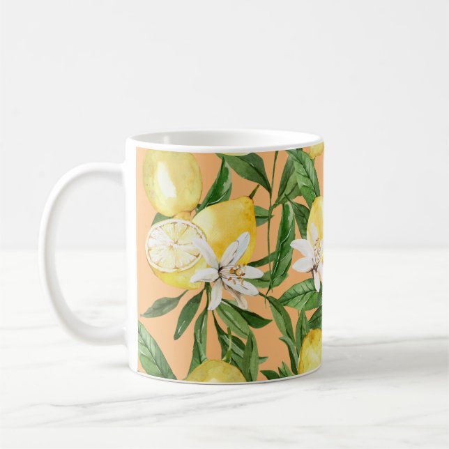 Mug Citrons d'été et fleur de citron café motif mu (Gauche)