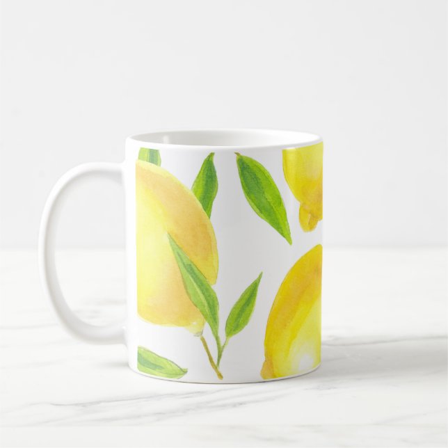 Mug citrons et feuilles d'aquarelle : motif. (Gauche)