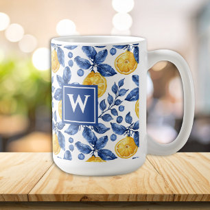 Mug Citrons jaunes Bleu Méditerranée Amalfi Initiale