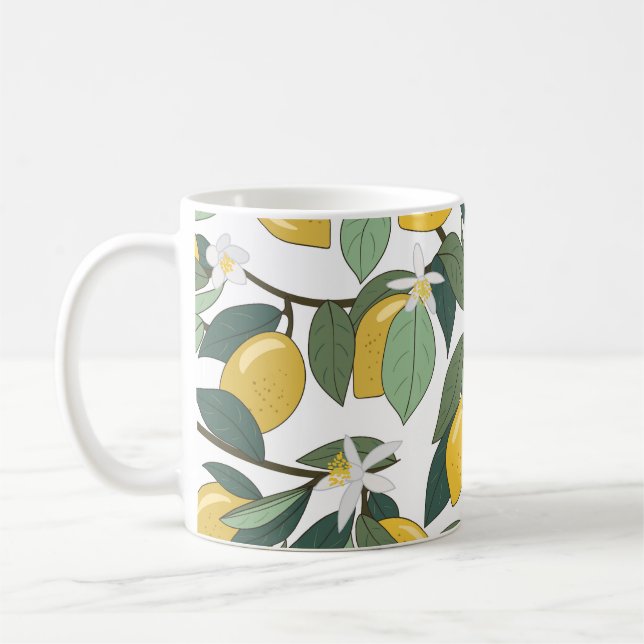 Mug Citrons Jaunes, Impression Tropicale Sans Fil. (Gauche)