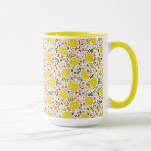 Mug Citrons jaunes modernes avec fleurs roses