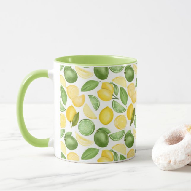 Mug Citrons Limes Motif Feuille Café vert (Avec donut)