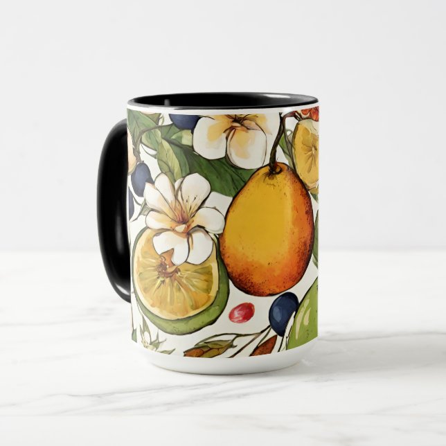 Mug Citrons méditerranéens, citrons et fleurs. Peints (Devant gauche)