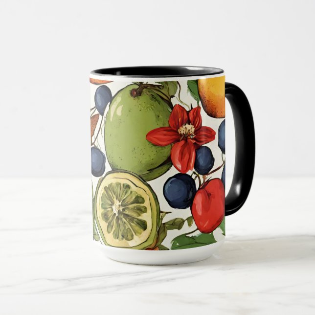 Mug Citrons méditerranéens, citrons et fleurs. Peints (Devant droit)