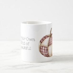 Mug Citrouille à carreaux bordeaux et crème