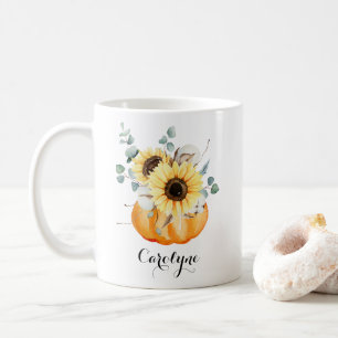 Mug Citrouille aquarelle avec tournesol Personnalisé