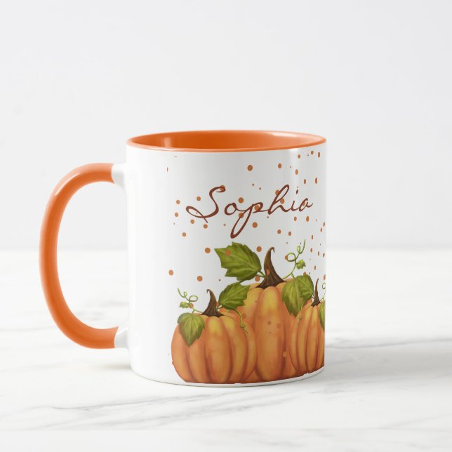 Mug Citrouille Automne Automne Orange Nom personnalisé (Gauche)