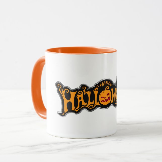 Mug Citrouille aux yeux rubis encadrée d'argent Joyeux (Devant gauche)