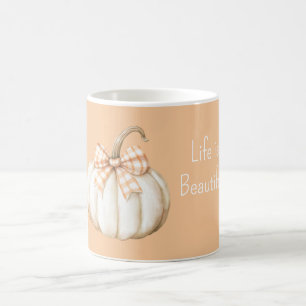 Mug Citrouille blanche crème pêche orange noeud