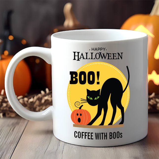 Mug Citrouille Café Black Cat avec des fantômes Hallow (Créateur téléchargé)