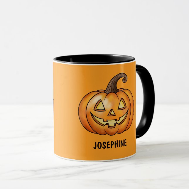 Mug Citrouille Carton Orange Avec Nom Personnalisé Hal (Devant droit)