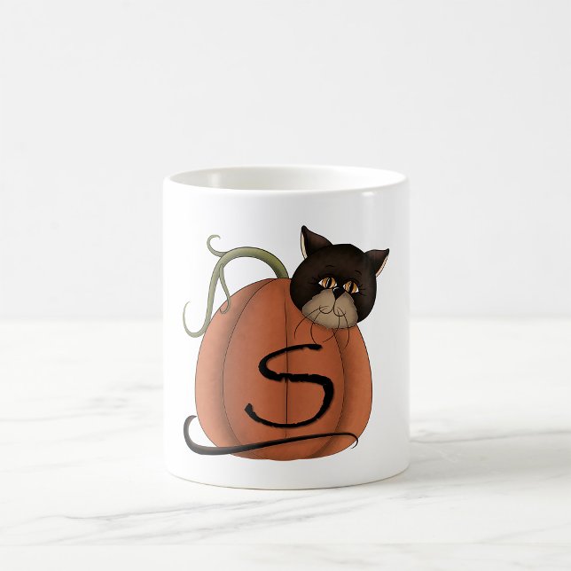 Mug Citrouille Chat Noir Lettre S Halloween (Créateur téléchargé)