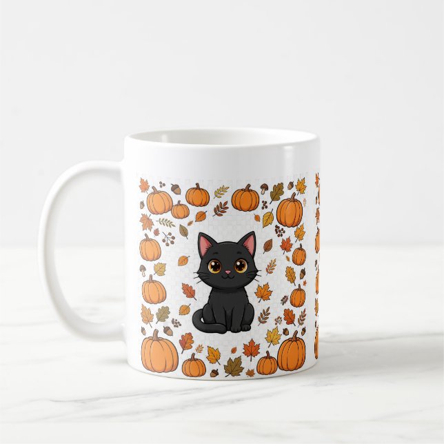 Mug Citrouille chat noir Patchwork d'art mignon Hallow (Gauche)